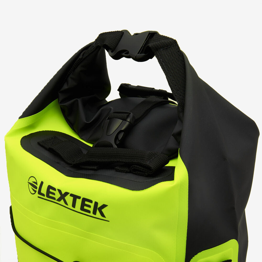 Lextek Waterproof Dry Bag Backpack 30Litre for Motorcycle Black/Fluorescent Yellow