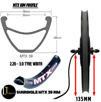 MTX39 3000W EBike Conversion Kit 60A SINEWAVE Controller 48V 52V 60V 72V High Torque Electric Bike MTX Conversion Kit MTX39 Rim 26" 27.5" 29"