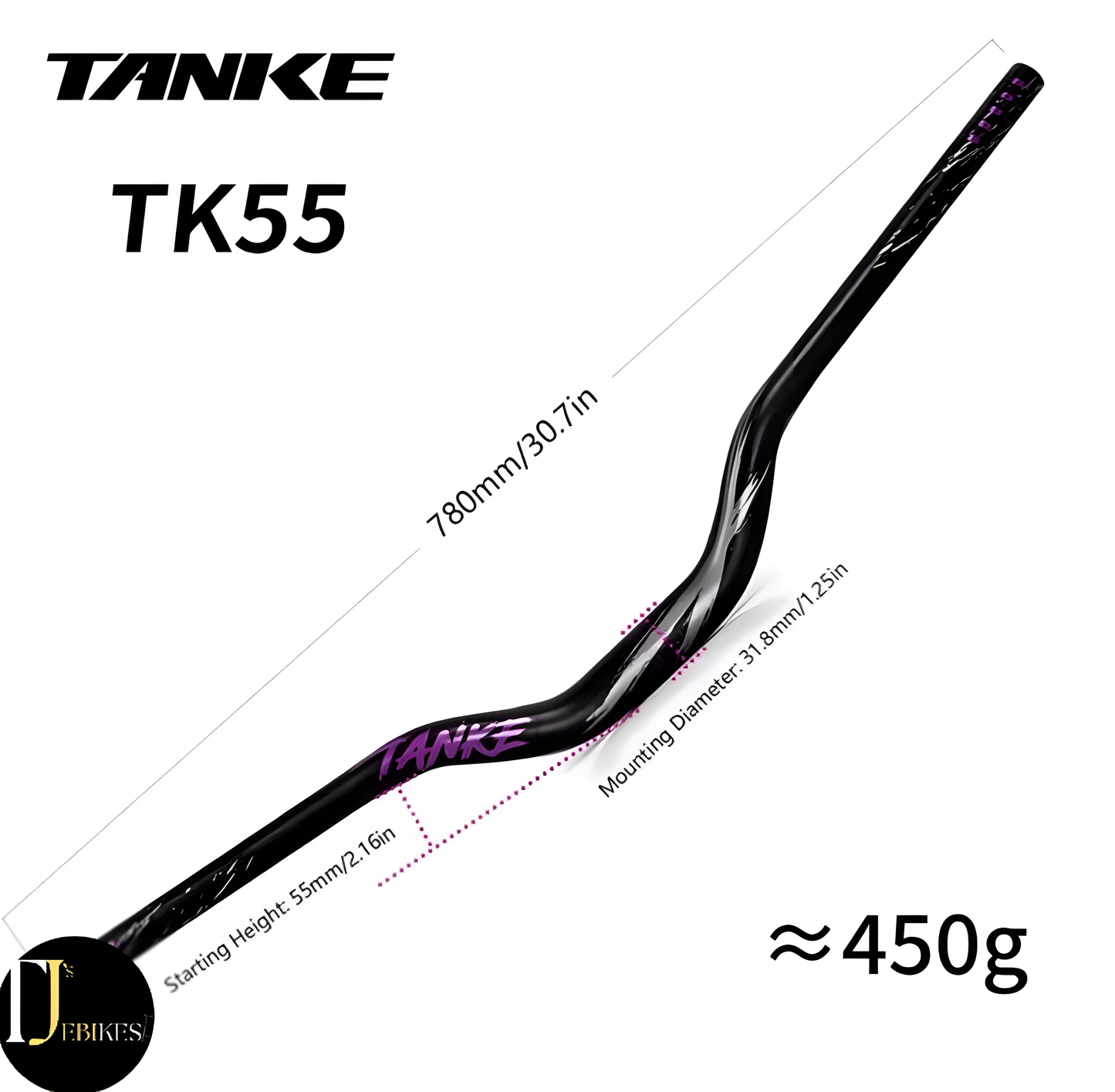 High Rise Handlebar 780mm Wide 55mm Rise 31.8mm Stem E Bike MTB Jump Bike Purple
