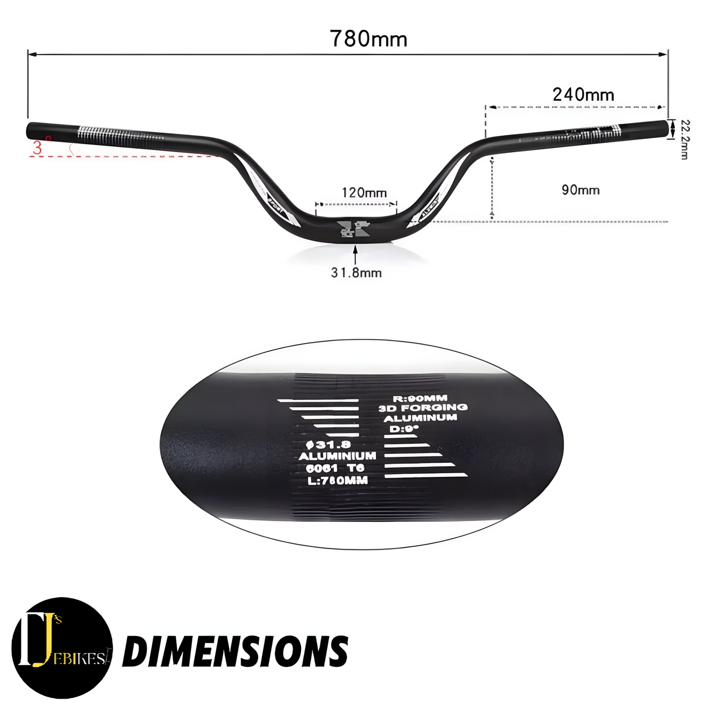 High Rise Handlebar 780mm Wide 90mm Rise 31.8mm Stem EBike Sur Ron Talaria Bars