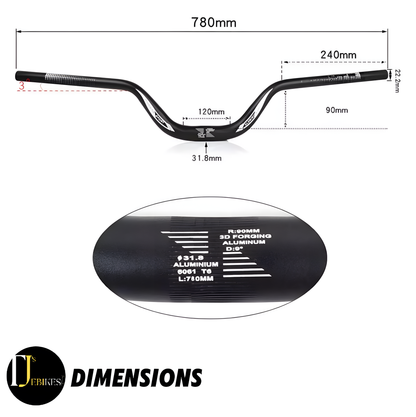 High Rise Handlebar 780mm Wide 90mm Rise 31.8mm Stem EBike Sur Ron Talaria Bars