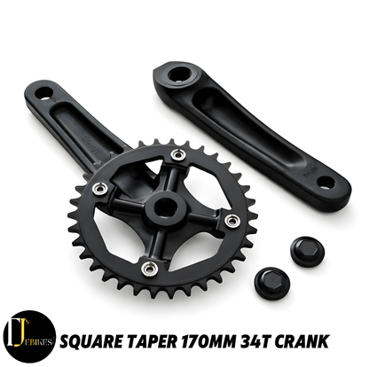 Square Taper Crank Set 170mm 34T 104BCD Aluminium Black MTB E-Bike