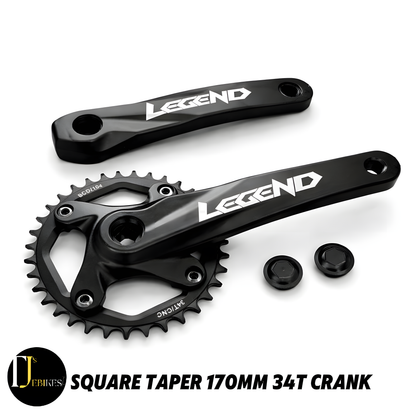 Square Taper Crank Set 170mm 34T 104BCD Aluminium Black MTB E-Bike