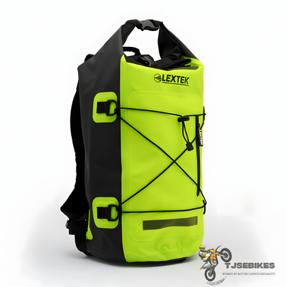 Lextek Waterproof Dry Bag Backpack 30Litre for Motorcycle Black/Fluorescent Yellow