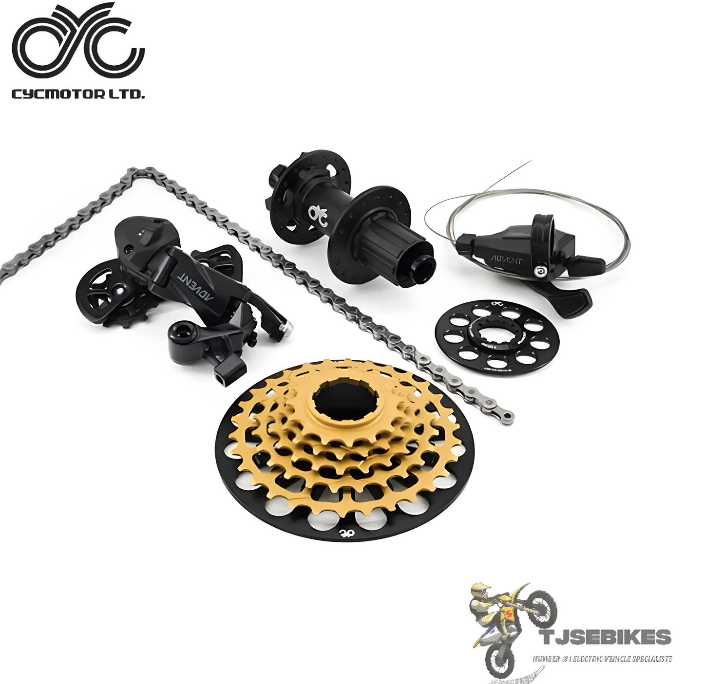 CYC Heavy-Duty 5-Speed eBike Drivetrain Upgrade Kit – Reinforced Cassette, AlexRims 5SB Hub, Microshift Advent Clutch Shifting & KMC e9 Turbo EPT Chain – Built for CYC Mid-Drive Systems