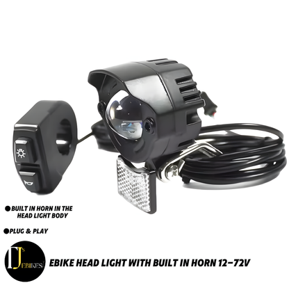 Ebike Headlight Waterproof Switch with Horn 12/24/36/48/52/60/72V 6W High-Power